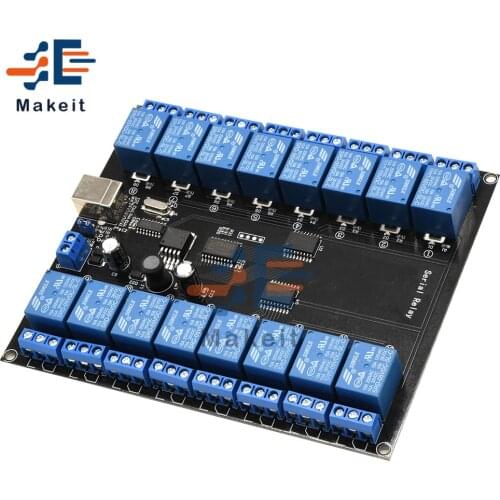 DC 7V-38V 16 Channel 16 CH Serial Relay Module 10A 250V Load USB Power Supply Development Board Relay Module DC 12V 24V 36V