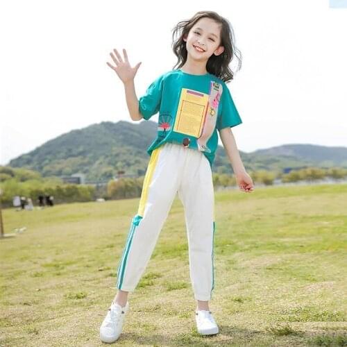 Childrens Wear 4-14Y Clothing Set Summer Girls Sport Suits Fashion Letter Print School Style Kids Girl Party Clothes 3 Colors