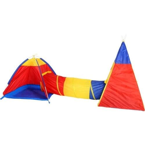Cross-border Childrens Tent Three In One Red, Yellow and Blue Castle Baby Toy Tunnel House Combination Tent Kids Foldable