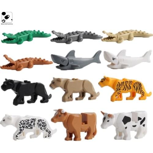 City Animals Building Blocks Zoon Figures Model Bricks Crocodile Shark Cow Educational Toys Children Christmas Gift