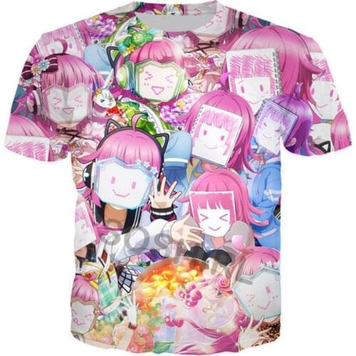 SOSHIRL Kawaii Anime Girl T Shirt Pink Emoticon Girls T-shirt Funny Women Summer Streetwear Harajuku Unisex Rina Tennoji Tops