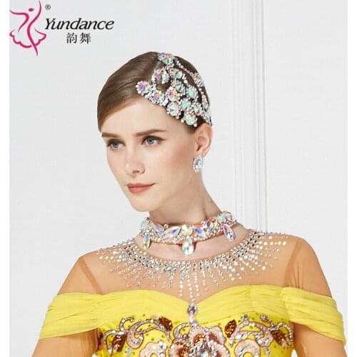 Lady Modern Dance Headwear Girls National Standard Head Flower Latin Competition Diamond Accessories Dancing Headwear B-6585