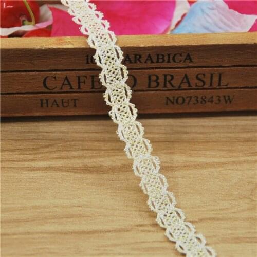 10mm Cotton Lace Trim Ivory Gold Fabric Sewing Accessories Cloth Wedding Dress Decoration Ribbon Craft Supplies 400yards LC025-B