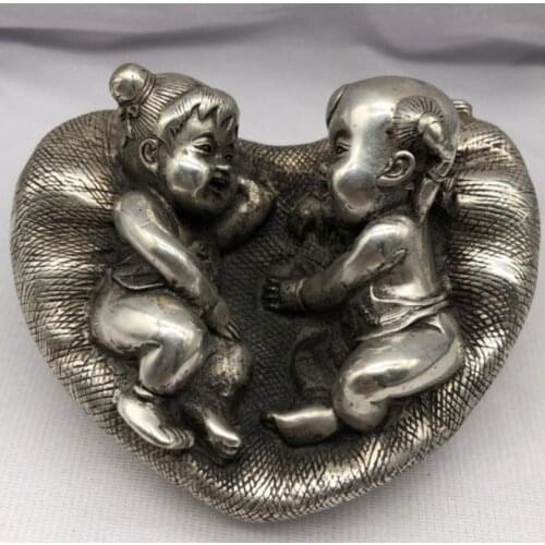 China White copper boy and girl heart shape crafts statue