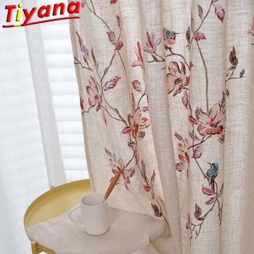 Chinese Classical Flowers Embroidery Curtains for Living Room Linen Semi-Blackout Birds Pattern Window Drapes for Beroom 619#VT