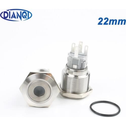 22mm metal push button waterproof stainless steel Momentary 1NO1NC car press button flat round switch 22PY1D.F