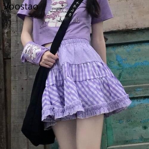 Sweet Lolita Style Mini Skirts Women Harajuku Cute Preppy Style Jk Short Skirt Japanese Girls Sexy Punk High Waist Tiered Skirt