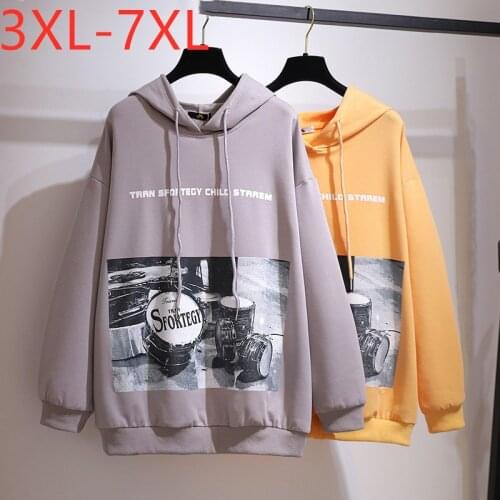 New 2021 Ladies Spring Autumn Plus Size Hoodie For Women Large Long Sleeve Loose Cotton Print Sweatshirt Coat 4XL 5XL 6XL 7XL