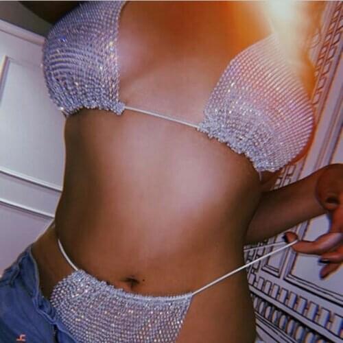 Sexy Womens Bikini Set Swimwear Sequined Bandage Push-Up Padded Bra Low Waist Thong Bikini Swimsuit Bathing Beachwear Brazilian