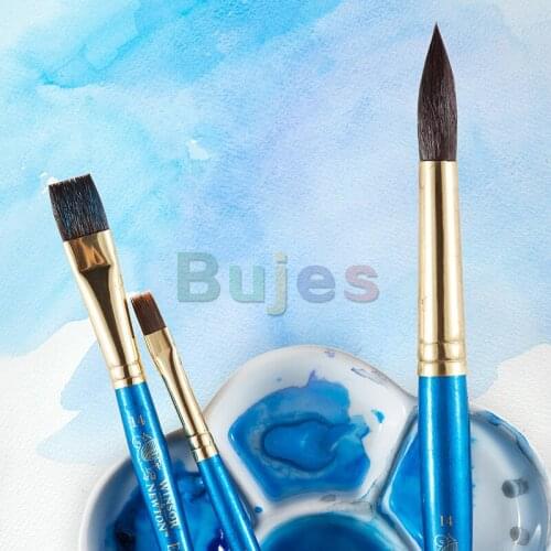 Winsor & Newton Brush, Wood, Transparent, Flat and Round - Brush, Short Handle,For fine detail, lines & washes,Art supplies