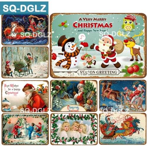 [SQ-DGLZ] Santa Claus Metal Sign Bar Wall/Door Decor Christmas Tin Sign Home Decor Painting Plaques Christmas Gift