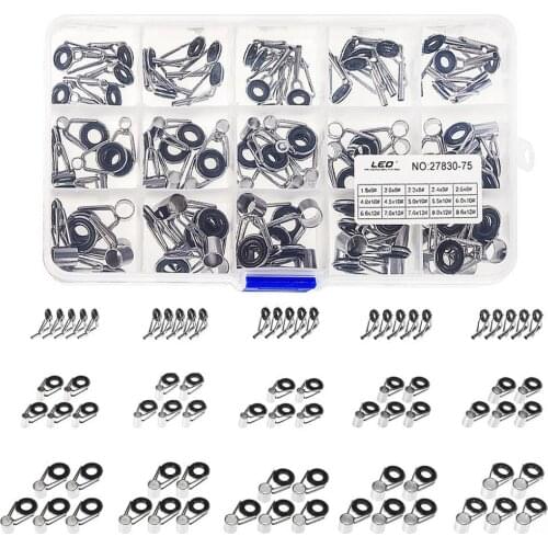 75pcs/lot 15 Sizes Telescopic Fishing Rod Guides Ceramics & Iron Circle Fishing Rod Accessories Repair Tool with Box