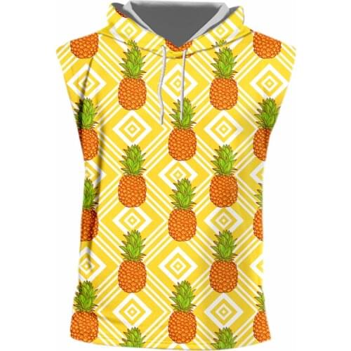 OGKB Hooded Tank Top Fashion 3D Orange Pineapple Print Casual Plus Size Summer Leaves Fitness Sleeveless Shirt Harajuku