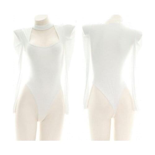 Knitting Sweater Lingerie Set Japanese Cosplay Open Chest High Split Tight Jumpsuits Sexy Womens White Virgin Killer Sukumizu