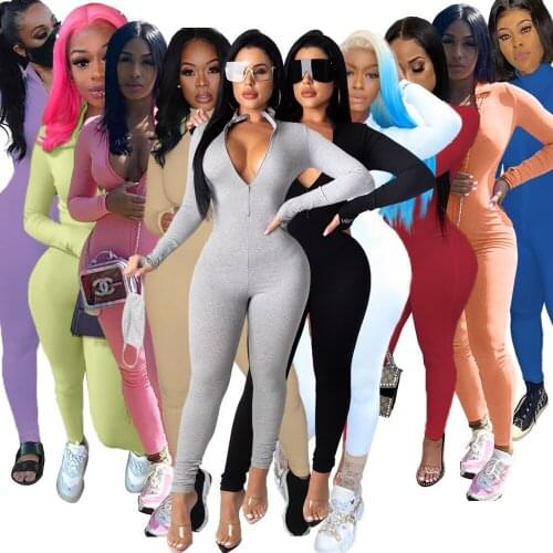 Jumpsuit Women Turtleneck Zipper Romper Women Sexy Streetwear Bodysuit Bodycon Overalls Jump Suit for Women Pants Dropshipping