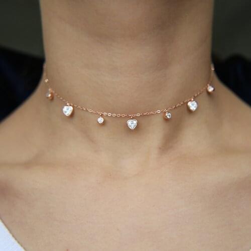 2018 girlfriend best gift valentines heart style AAA+ Sparking heart cz charm drop choker 925 sterling silver gorgeous necklace