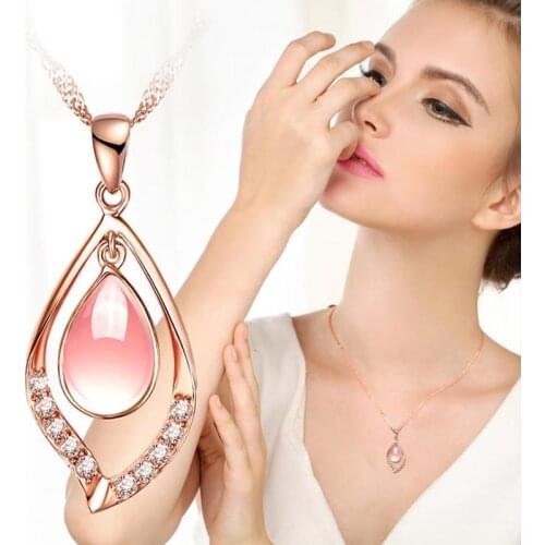LUKENI Vintage Lady Rose Gold Crystal Pendant Necklace For Women Jewelry Fashion Silver 925 Girl Clavicle Necklace Female Bijou