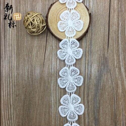 15Yards Water Soluble Sewing Lace Trim For Bridal Dress Embroidered African White Cord Lace Ribbon Flower Lace Appliques Fabric