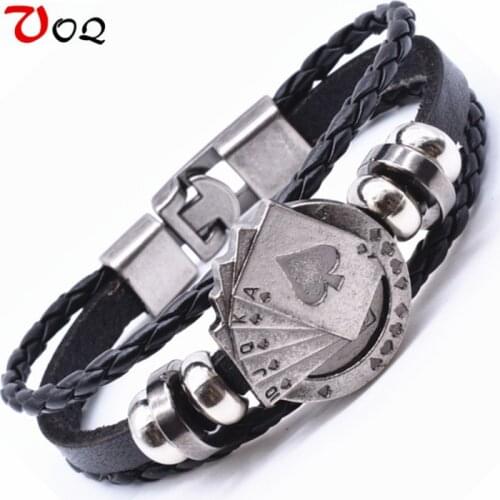 2017 Surfer Rope Leather Friendship Bracelet Lucky Spade Straight Flush Poker Handmade Charm Bracelets for Women Men Jewelry