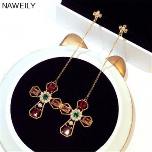 2020 New Fashion Cross Earrings For Women Luxury Crystal Long Earring Jewelry Accessories Gift