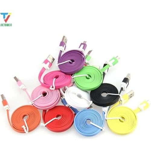 300pcs 1/2/3m Flat Noodle Charge Colorful Data USB Cable for iPhone 7 8 plus ipod touch 5th&iPod mini ios Micro USB for samsung
