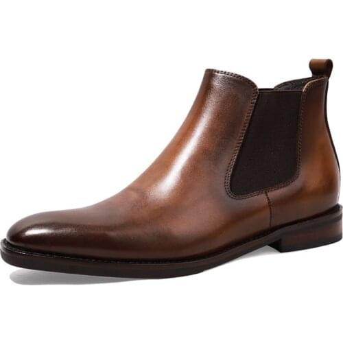 Italian British 100% Real Leather Chelsea Ankle Boots Handmade Retro High Top Slip On Booties Men Autumn Shoes Botas Hombre 44