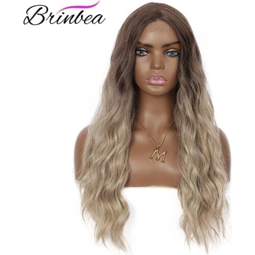 Brinbea 24 Inches Synthetic Body Wave Fake Scalp Handmake Wigs Natural Middle Part Long Hair Heat Resistant Fiber For Women