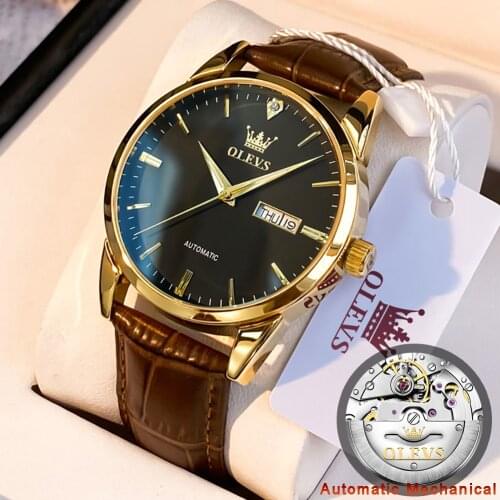 Luxury Men Watches Automatic Mechanical Leather Wristwatch Waterproof Sports Date Mens Watch Box Top Brand Relogio Masculino 40