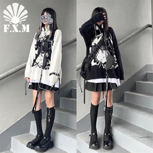 Mens hip hop street style Harajuku sweater retro dark Japanese anime girls' knitting sweater 2021 autumn winter cotton Pullover