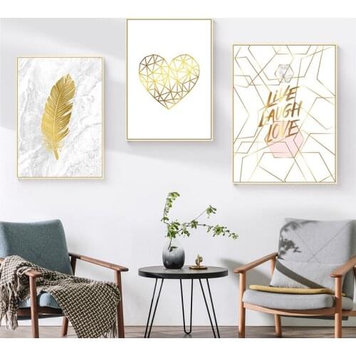 Nordic Marble Canvas Painting Feather Poster Heart Canvas Print Abstract Wall Art Pictures Wall Pictures For Living Room Decor