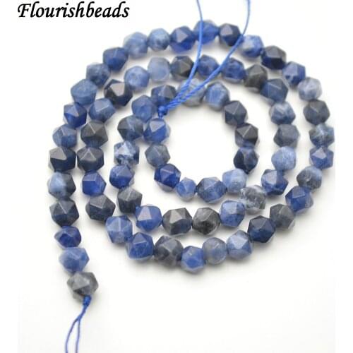 6mm~12mm Natural Sodalite Diamond Cutting Faceted Stone Round Loose Beads 3strands per lot
