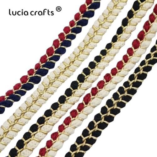 Lucia Craafts 1y Gold Thread Trim Fabric Ribbon Woven DIY Sewing Sleeve Clothes Accessories N0806