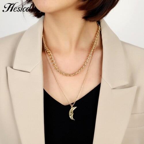 Multilayer Moon Pendant Necklace Party Fashion Gold Plated Color New Hesiod Chain Type Charm Jewelry Accessories For Women