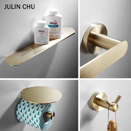 304 Stainless Steel Bathroom Accessories Set Brushed Gold Antiuqe Towel Ring Bar Robe Hook WC Paper Holder with Bathroom Shelf