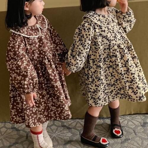 2021 New Korean Style Spring Autumn Floral Dress Girl Clothes Dress For Girls Casual Dress Childrens Dress