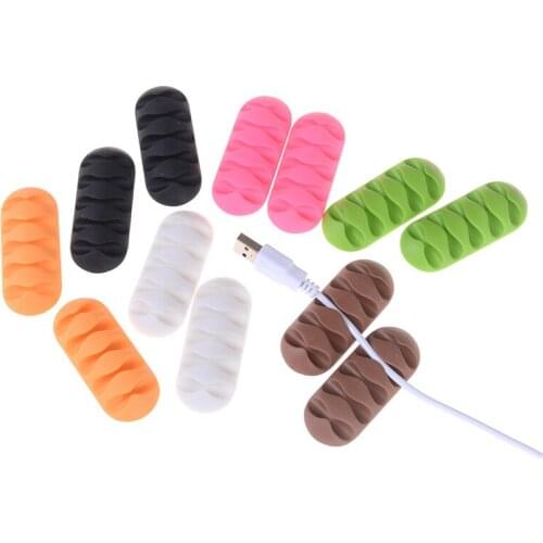 2Pcs/set Office Desk Cable Organizer Self Adhesive Silicone Wire USB Charger Cord Winder Cable Clip Data Line Storage Holder