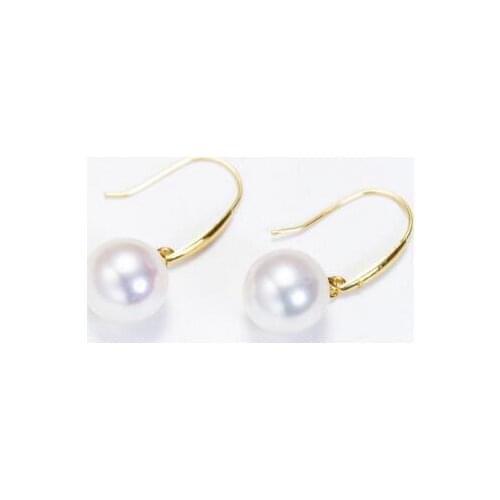 Noble jewelry pair 8-5-9mm Natural Japanese AKoya pearl 18K Yellow Gold Drop Earrings accessory