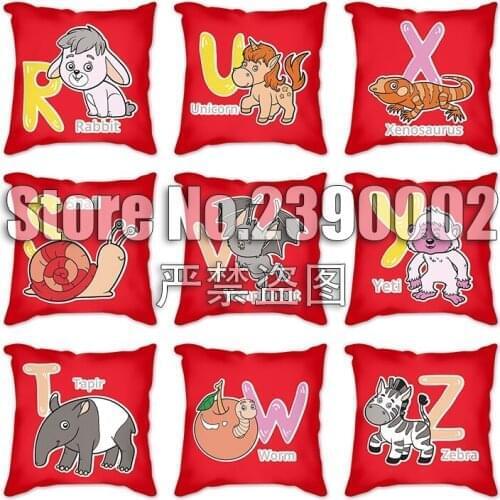 Cartoon Animals Letter Pillow 45*45cm Red English Alphabet white Cushion Cover Polyester Decoration Cojines Decorativos Sofa