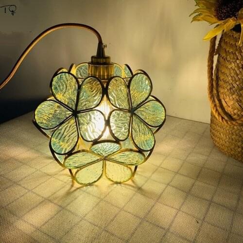 Nordic Ins Atmosphere Romantic Handmade Brass Glass Petal Pedant Lights Girls/kids Room Bedroom Bedside Restaurant Aisle Porch