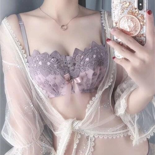 Sexy lace rims-free lingerie womens suits little ladies' bras small bras upper supports gathering anti-sagging Korean version