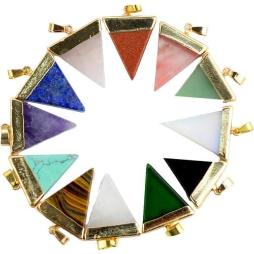 Triangle Stone Charms Necklace with Golden Iron Findings Electroplate Quartz Natural Stone Pendants Necklace with Chain