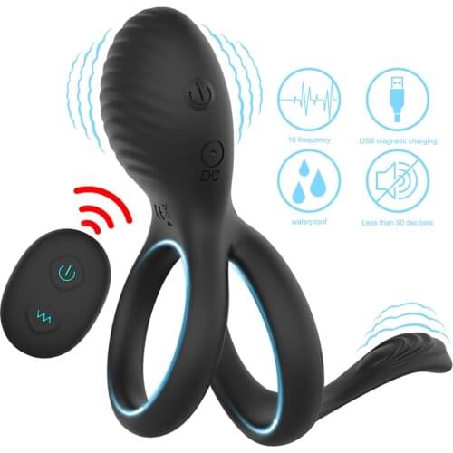 Penis Ring Vibrating For Men Time Delay Ejaculation Backyard Massager Double Rings Lock For Couple Cock Rings Sex Toys