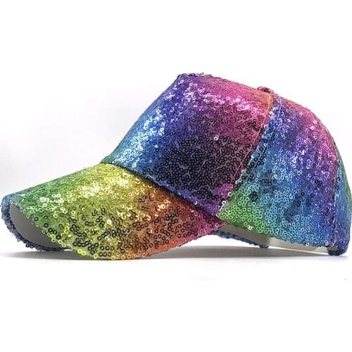 New Rainbow Sequins Baseball Cap For Women Summer Cotton Hat Girls Snapback Hip hop hat Gorras Casquette Bones Girl Party hat