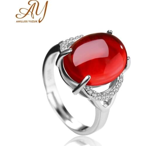 Anillos Yuzuk Luxury 925 Sterling Silver Sky Red Green Oval Chalcedony Rings For Women Bridals Engagement Wedding Rings Jewelry
