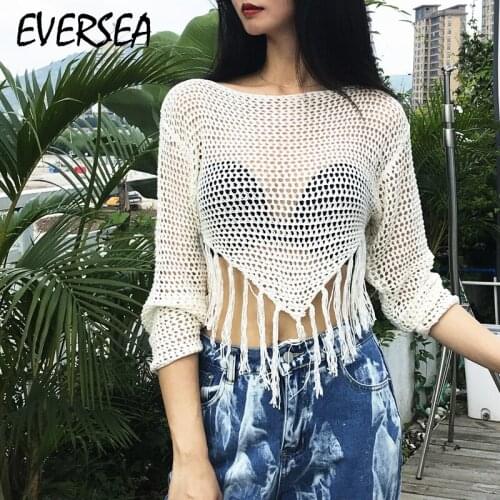 Eversea Holiday Beach Wear Swimsuit Cover Sun-Protection Crochet Women Pladi Cut Out Lady Sexy Tops