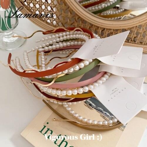 1Set Japanese Candy-Colored Headbands And Pearl Headbands Were Paired For Spring With An Ins Wave Metallic Hair Clip