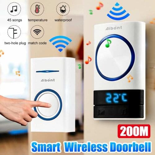 45 Polyphonic Ringtones Chime 14 Gear Adjustment 10DB Wireless Doorbell Waterproof 200M Remote Smart Door Bell Battery