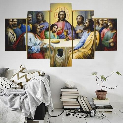 5 Pieces Wall Art Canvas Painting Religion Poster Christian Decorations Modern For Home Living Room Modular Picture