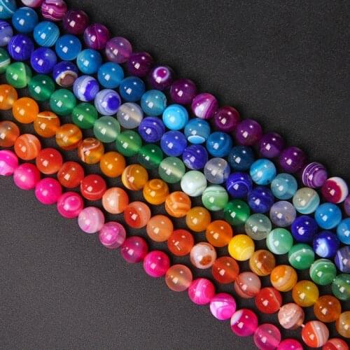 7 Chakra Agates Beads Natural Stone Smooth Beads Striped Round Loose Beads For Jewelry Making DIY Bracelet Necklace Handmade