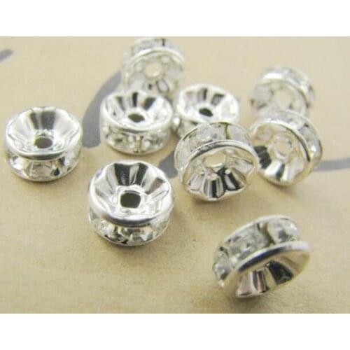 8MM White Spacer Metal Silver Plated Rondelle Rhinestone Loose Beads For Best DIY Jewelry Making fit Bracelet h3 crystal